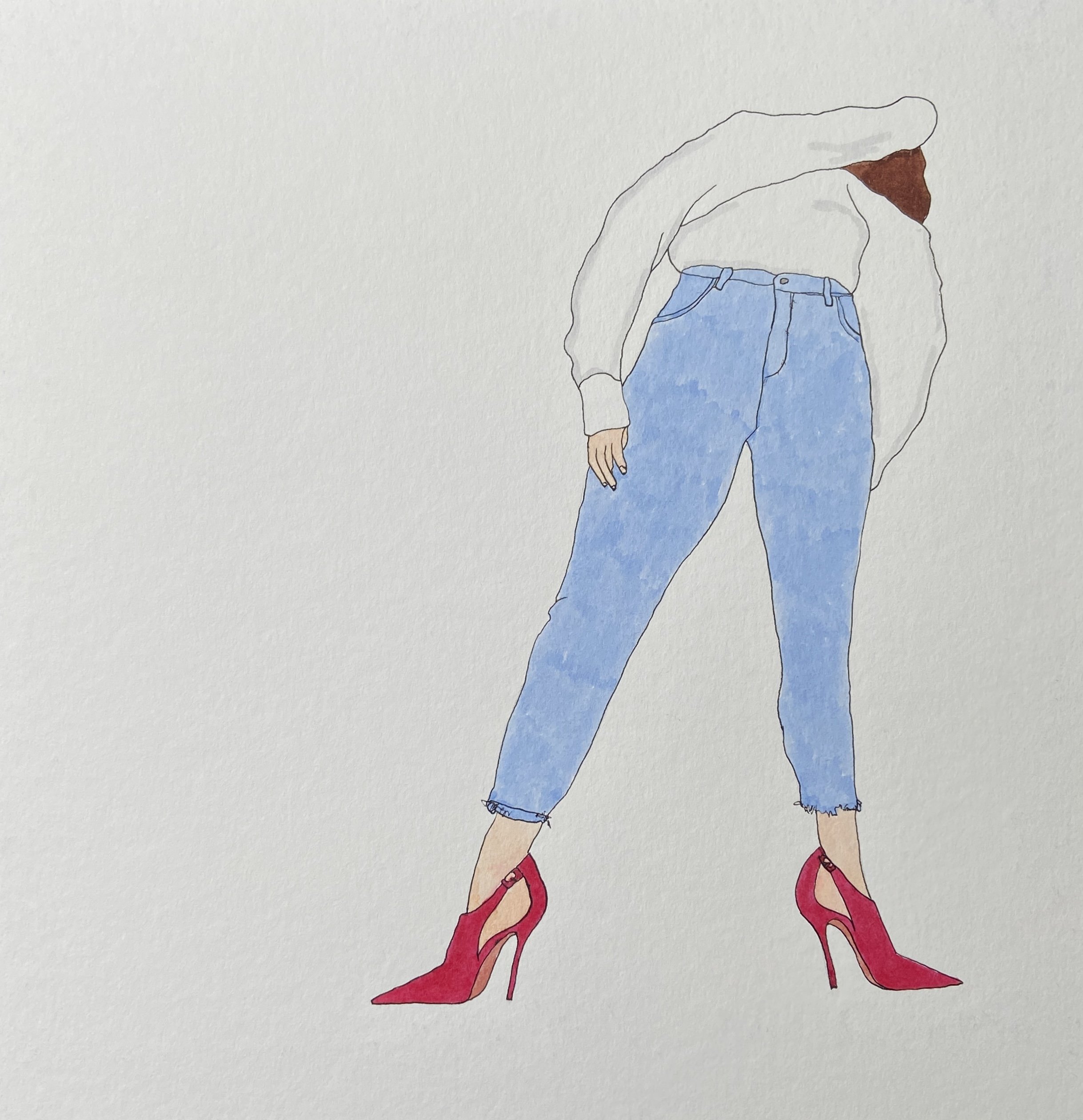 ‘sketches by drake, struts by louboutin’, from "put (oneself) in (someone's) shoes series, 2023. Watercolor markers and ink on paper - 25 x 25 cm