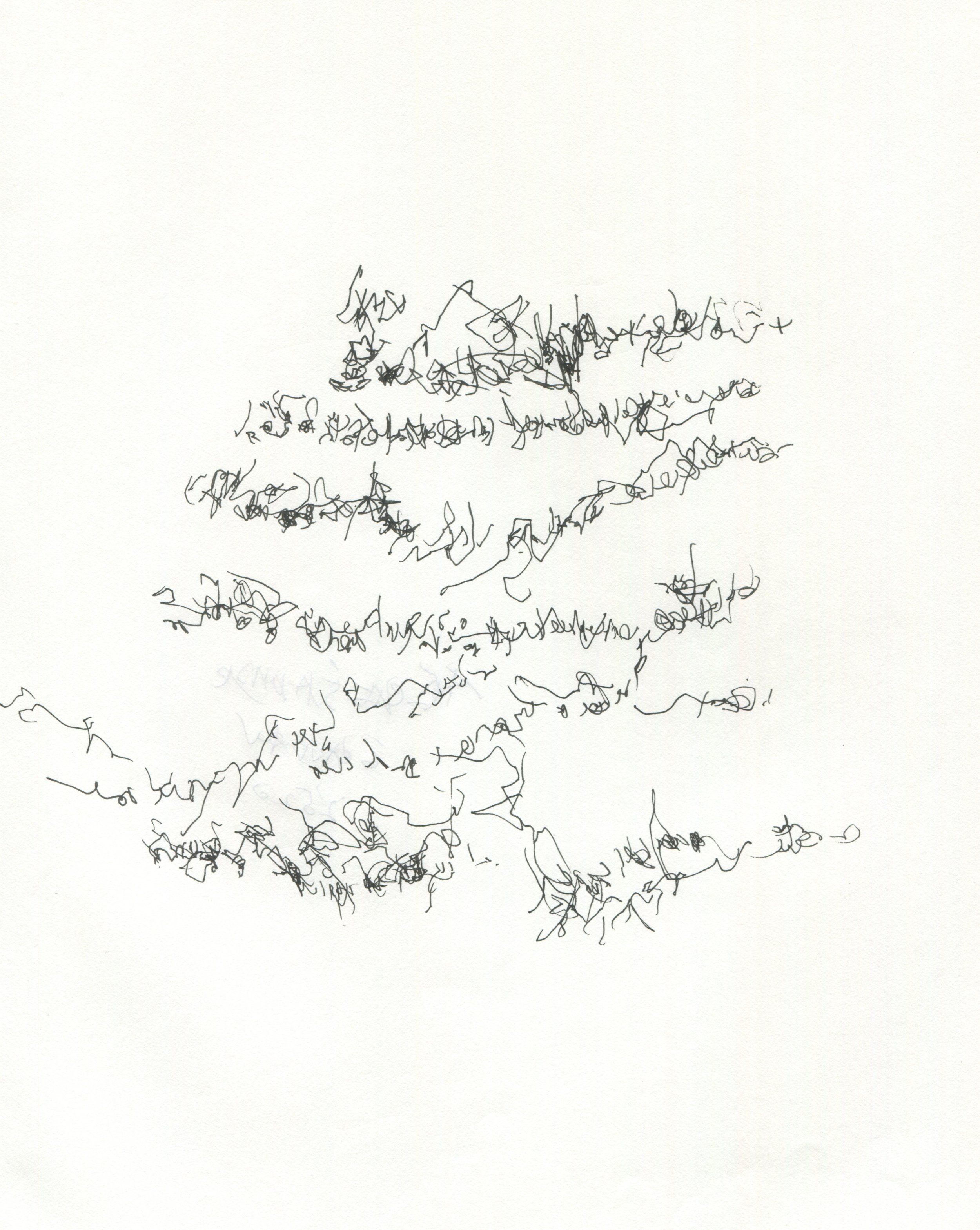 'torn poem' from "Asemic letters" series, 2020. Gel pen on paper - 19 x 24 cm