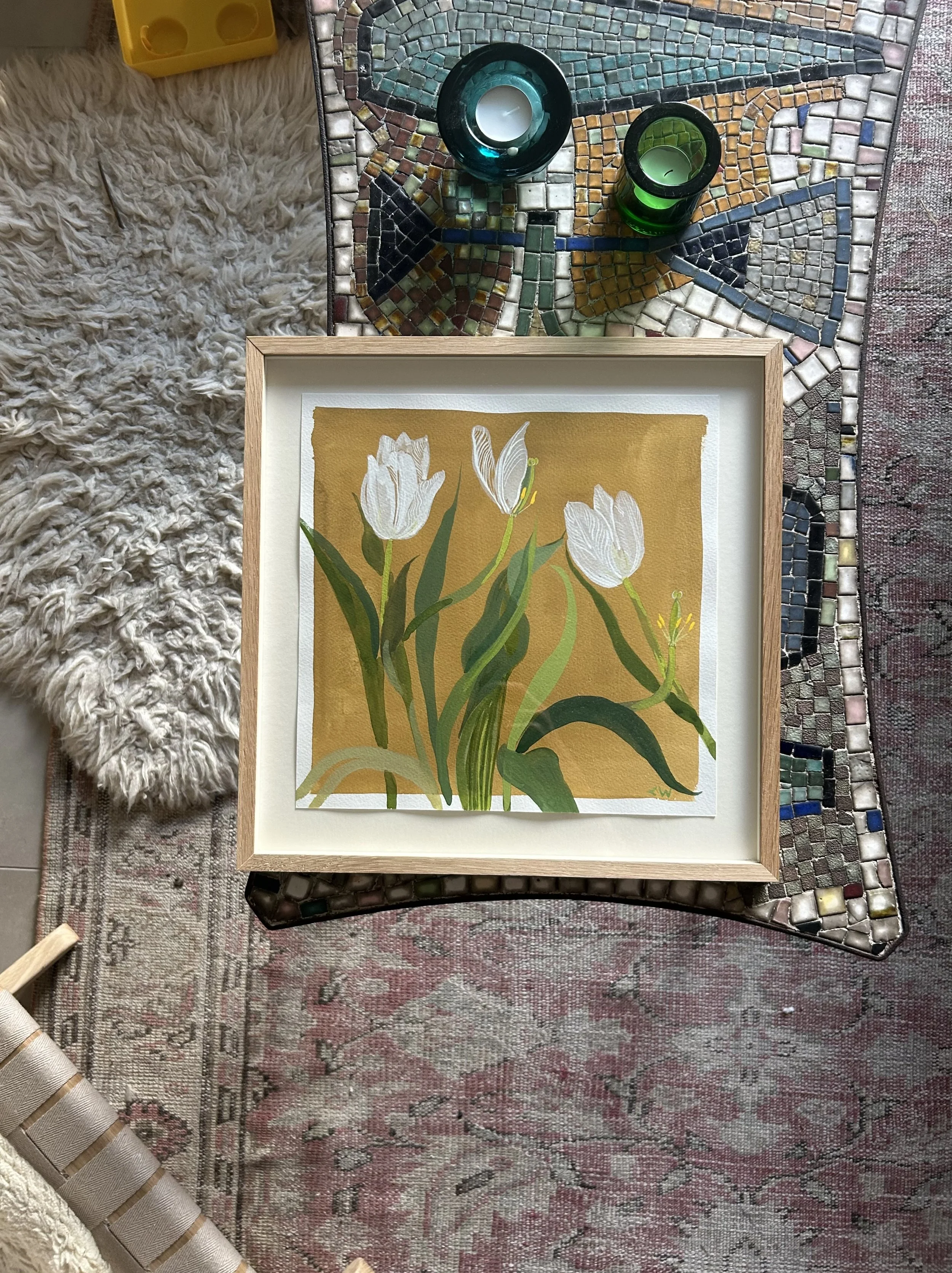 White Tulips Original Framed Painting STUDIO SALE