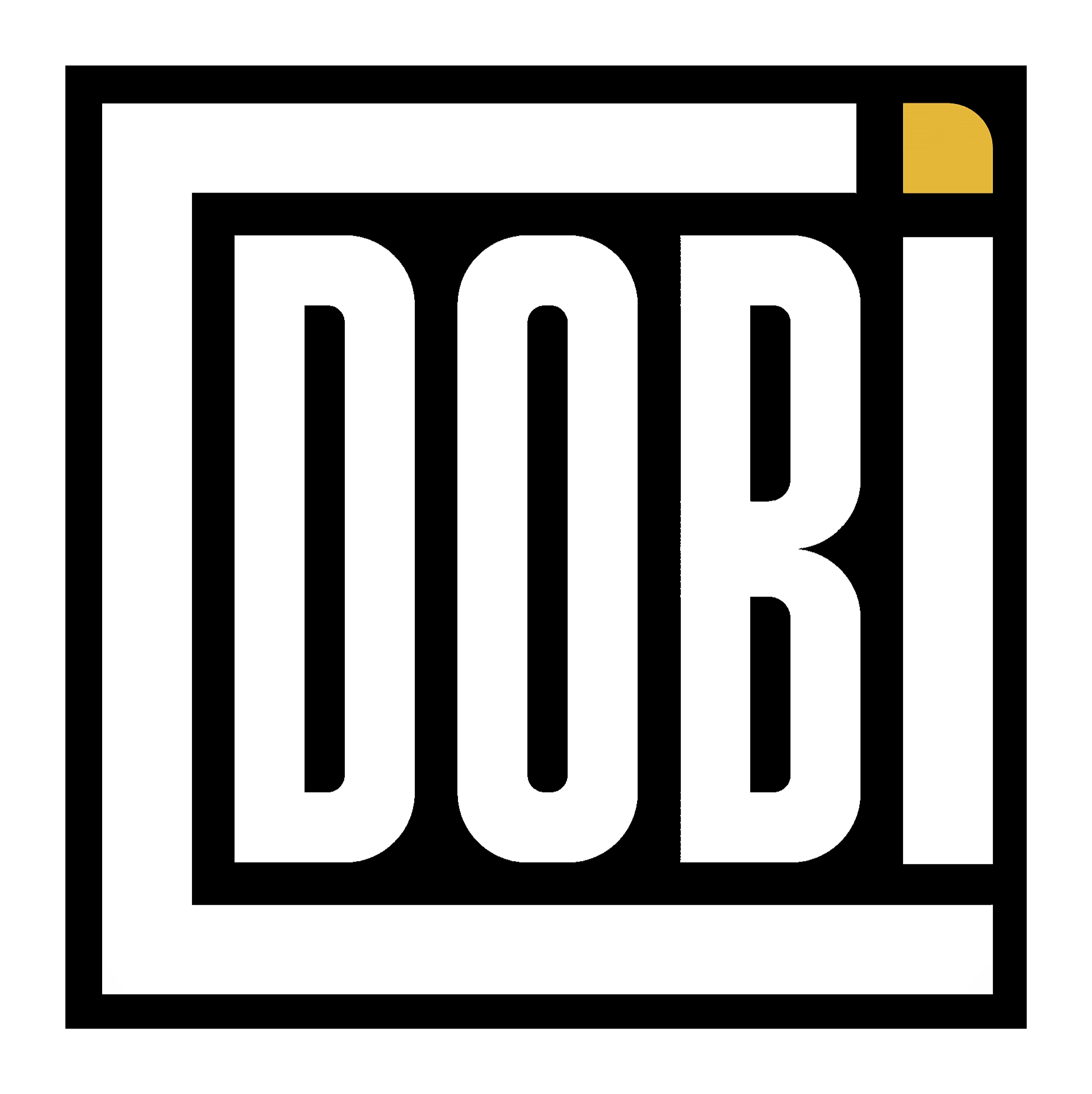 Black square with the word "DOBI" in bold white letters and a small gold square in the upper right corner.