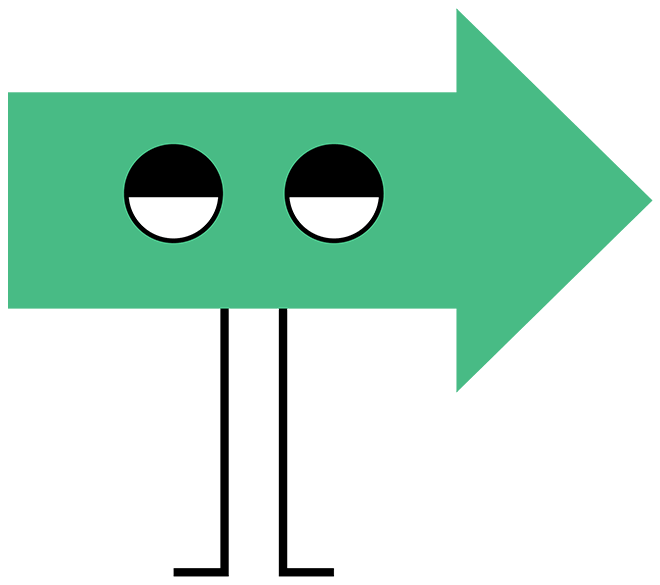 Animated green arrow character