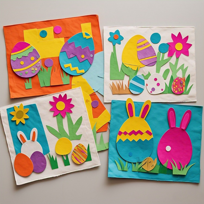 Construction paper Easter placemats let kids decorate for Easter dinner.
