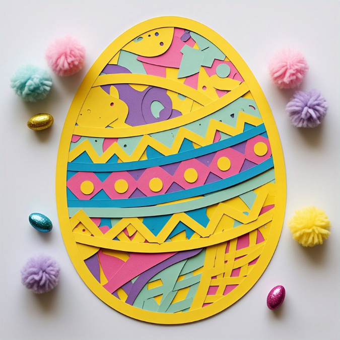 Construction paper Easter egg craft with layers of construction paper for a fun Easter activity for kids.