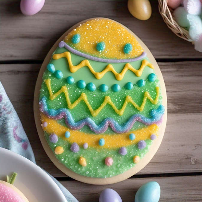 Decorating egg-shaped sugar cookies as a fun alternative to dyeing Easter eggs.
