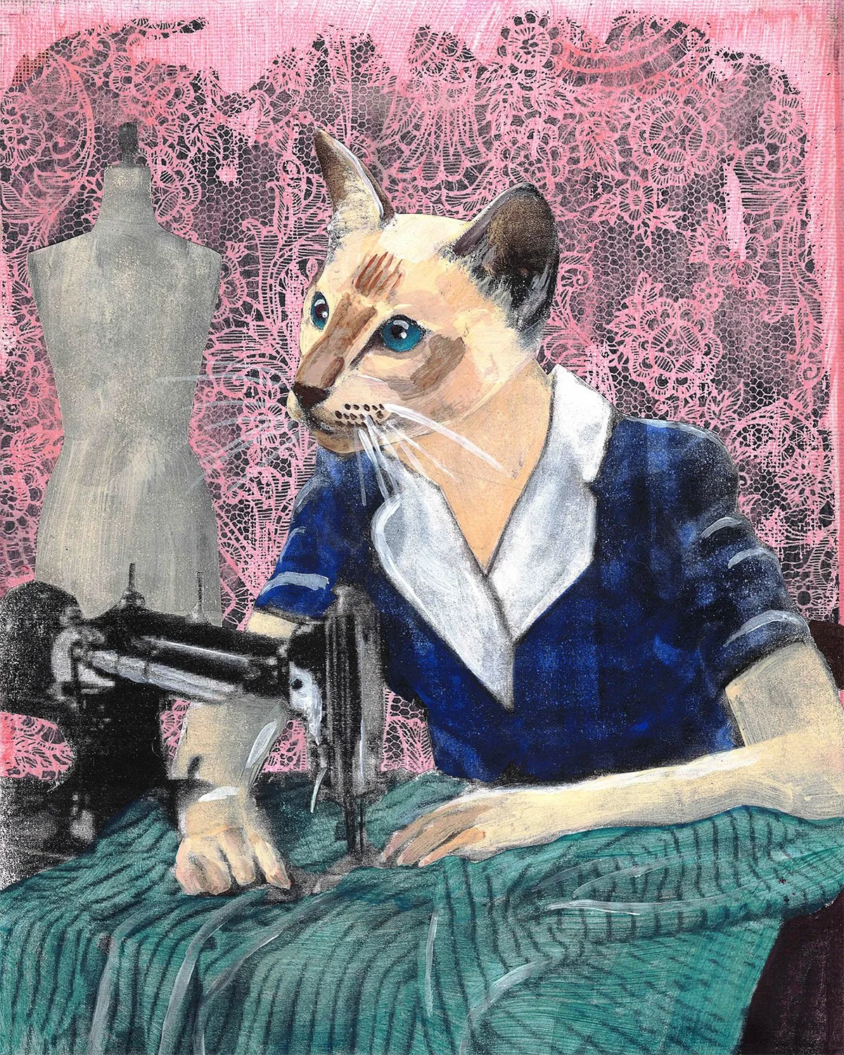 Sewing Cat Print by Gianna Pergamo
