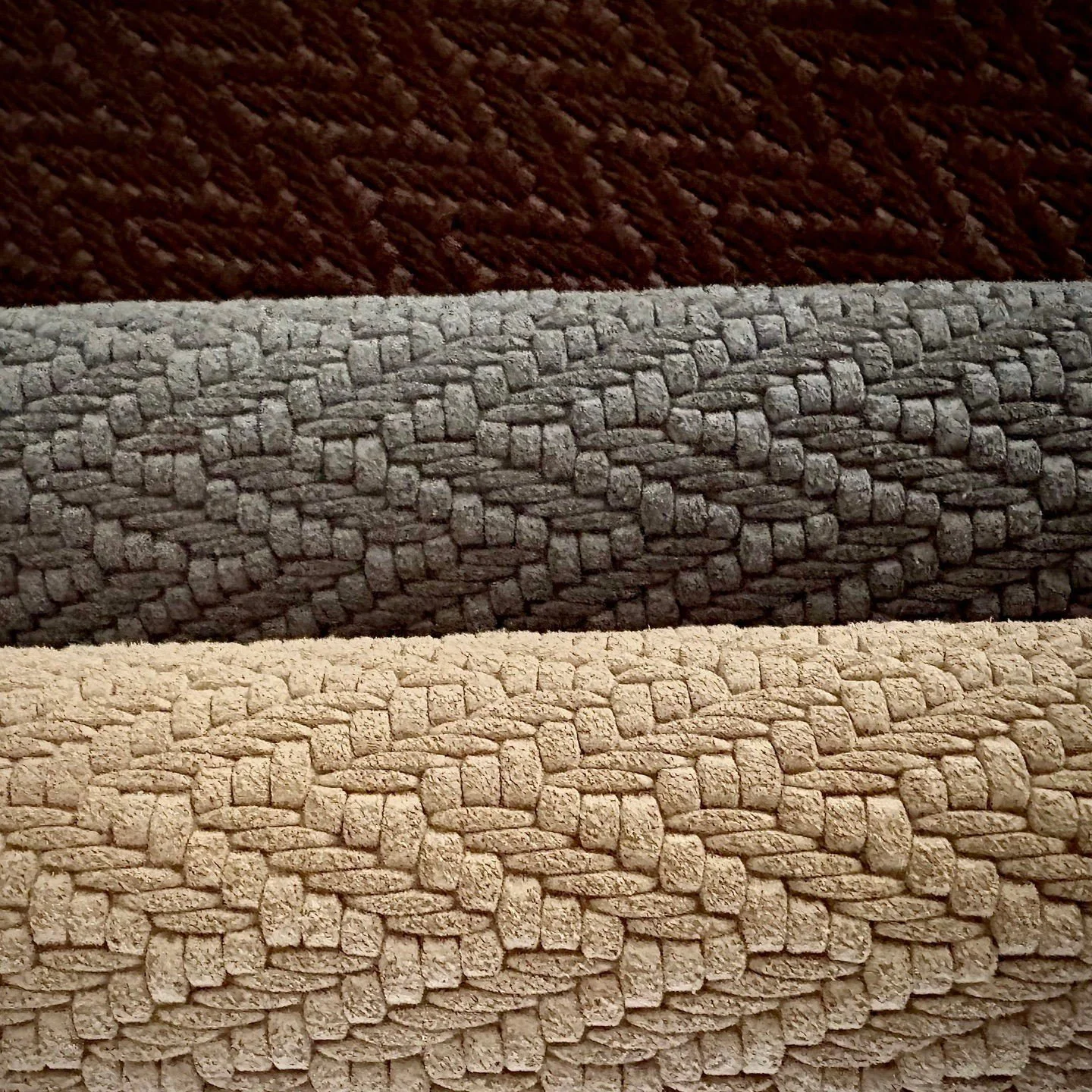Smoothie Suede Firestitch: a velvety matte suede elevated with a bold, architectural emboss. Ideal for upholstery, headboards, accessories and detailed applications. Need full-size hides? Switch to Jagger Nubuck.

Smoothie Suede Firestitch in colours