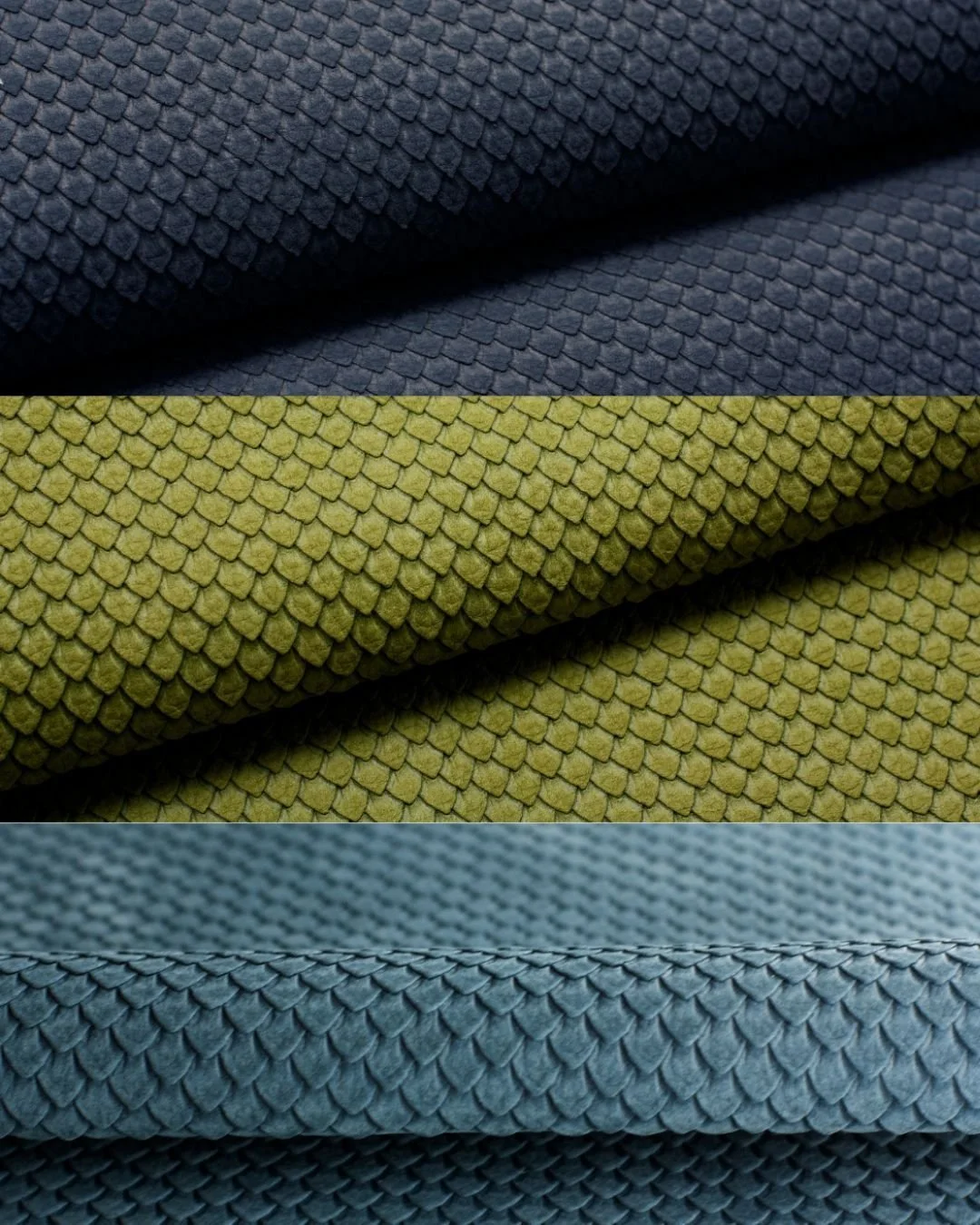 Inspired by marine scales and Art Deco geometry, Jagger Mermaid is a cut-in design on luxuriously soft nubuck, that adds depth and movement while remaining versatile for upholstery, cushions, joinery and panelling. Shown here (from top to bottom) in 