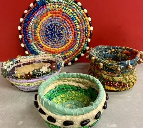 WORKSHOP # 2  Fiber Weaving- Coiled Scrap Fabric Baskets