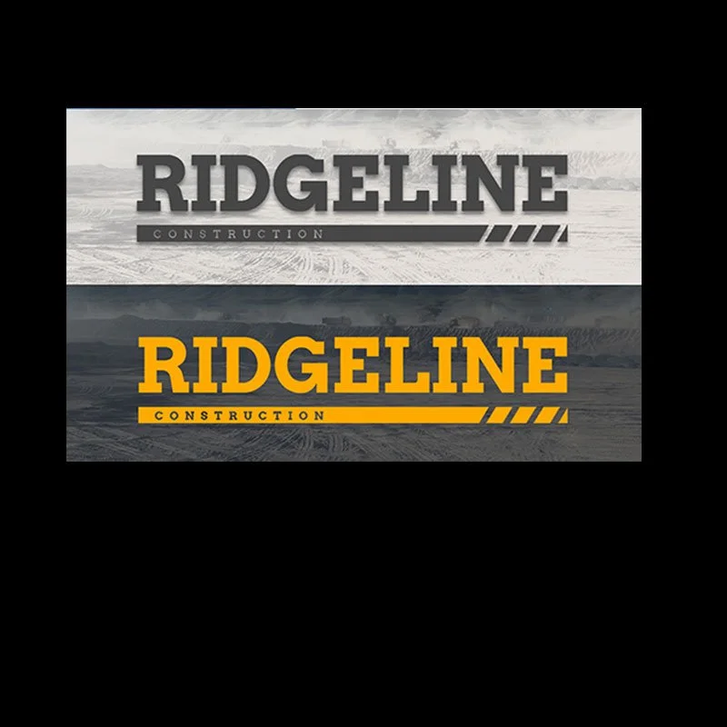 Comparison of two logos for Ridgeline Construction, one in black and white and the other in yellow and black.