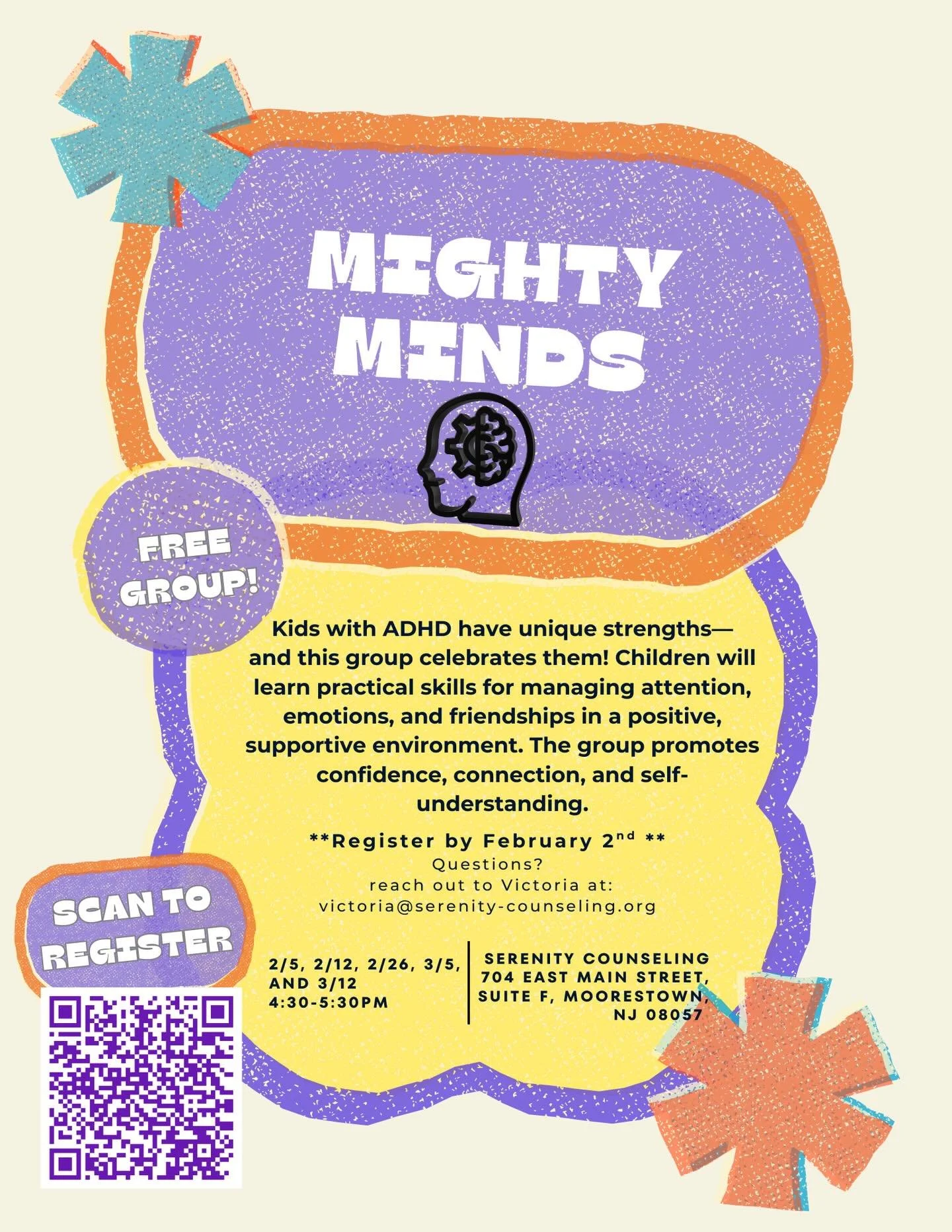 Join us for an ADHD skills group for kids 🧠🧩
Register at: https://www.serenity-counseling.org/news-serenity/unleashing-the-potential-of-mighty-minds