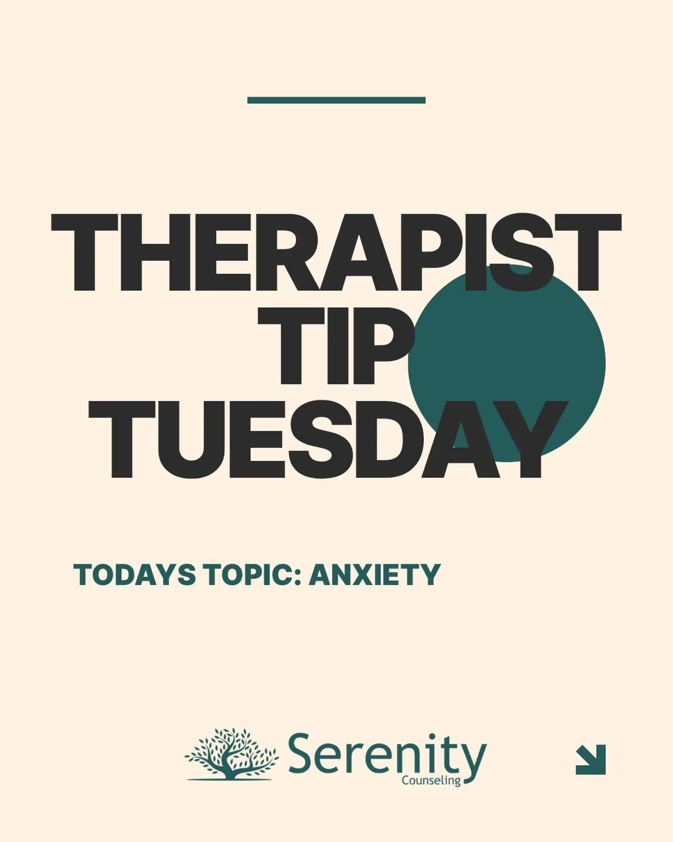 Therapist Tip Tuesday 🤍

Anxiety likes to pull us into the &ldquo;what ifs.&rdquo;
Try grounding yourself in the present by asking:

&bull; What do I know to be true right now?
&bull; What is actually in my control today?
&bull; What is one small st