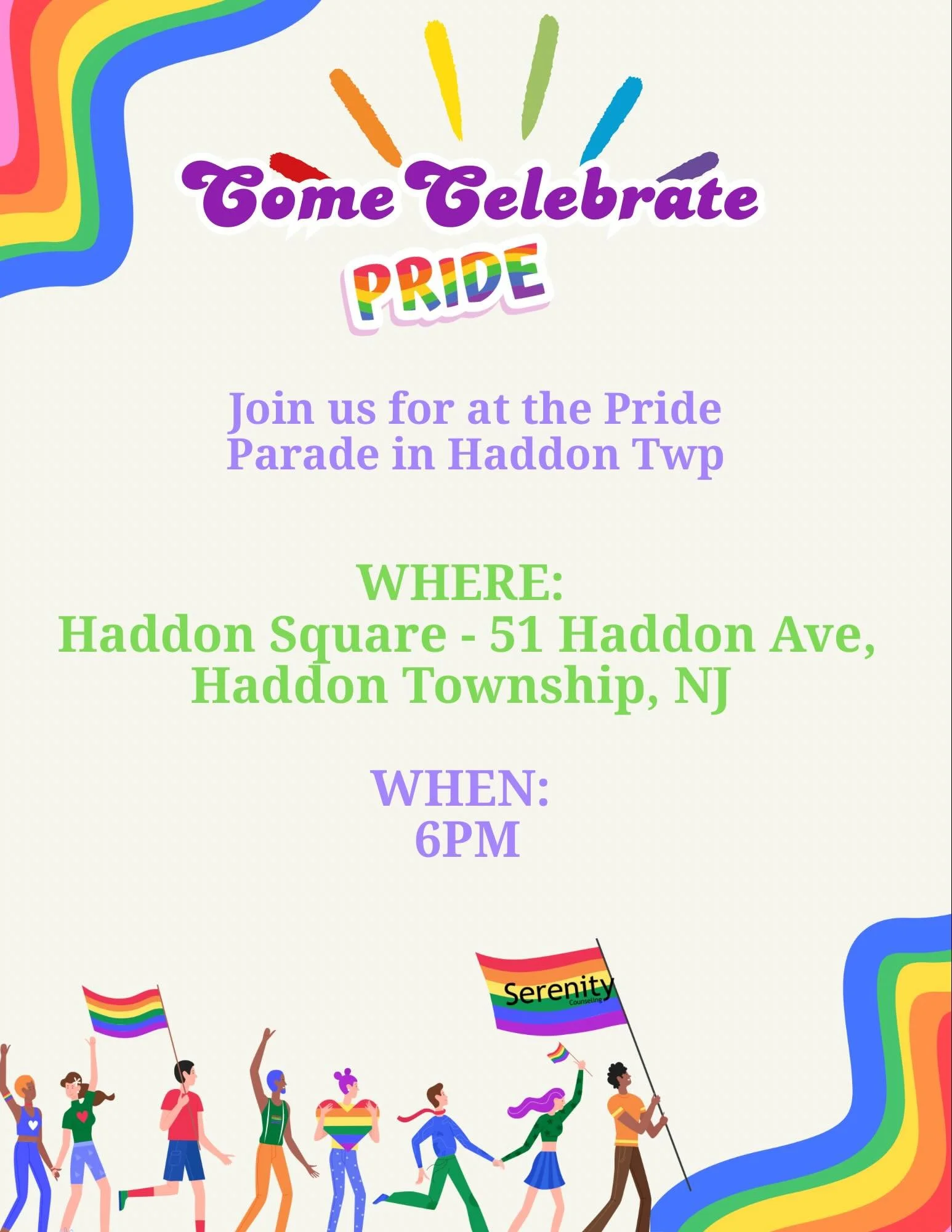 Join us again this year at the Haddon Twp Pride Parade on June 4th at 6PM 💜🌈

#Pride #MentalHealth #haddontwp