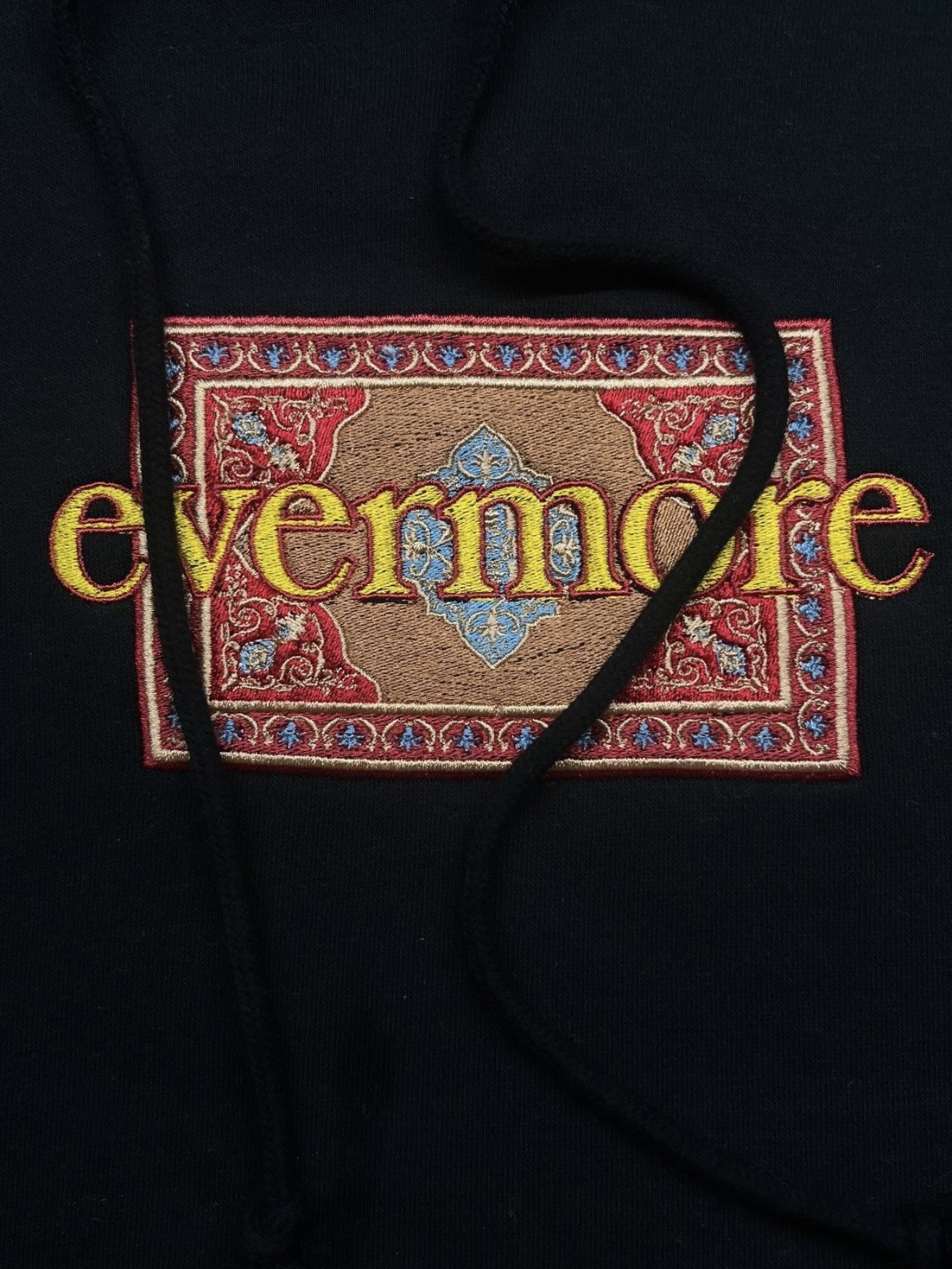 Evermore Printworks rug hoodie details