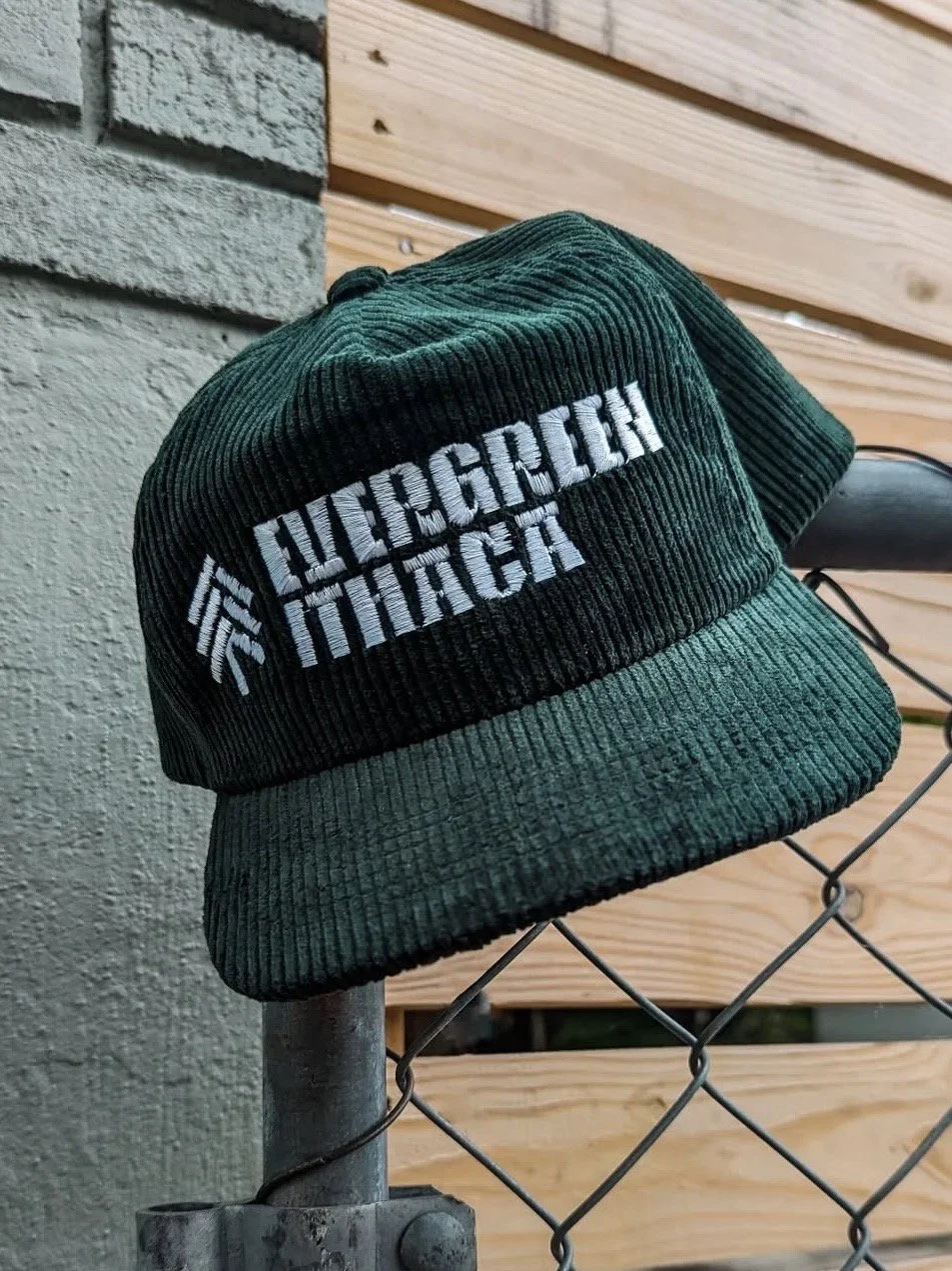 Evergreen Ithaca hat embroidery
