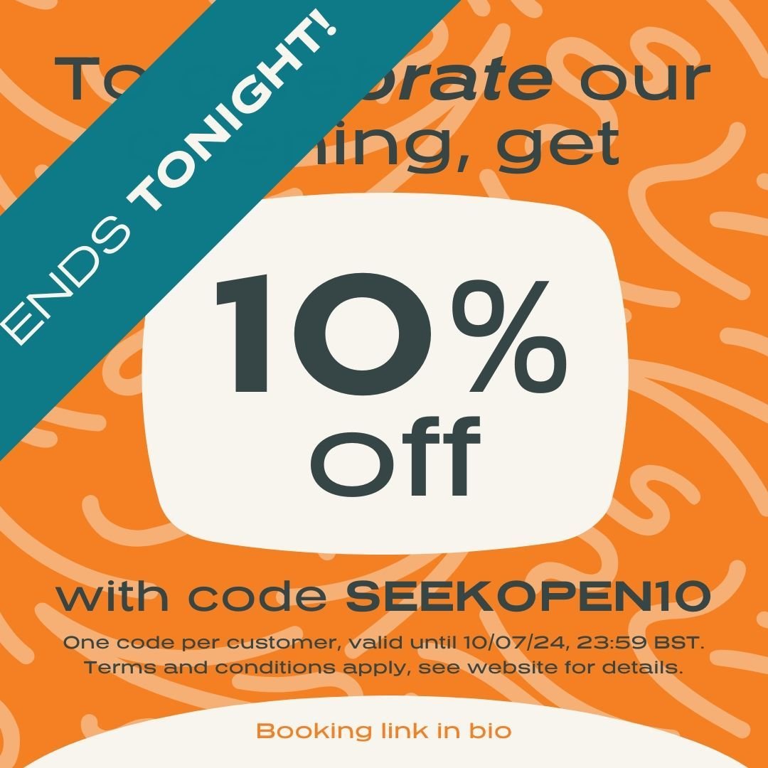 As we continue to celebrate our opening fortnight  you can still use code SEEKOPEN10 for 10% off your first booking. Hurray &ndash; ends tonight at 23:59! 

#SeekOpening #DogParkDiscount #PromoCode