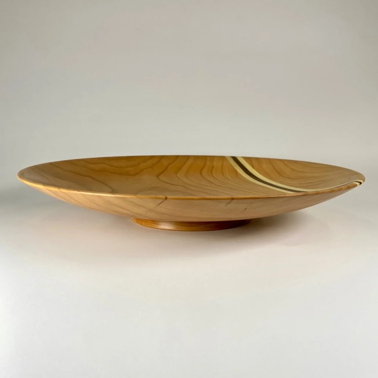 10 7/8" x 1 5/8" Cherry with Poplar and Walnut Stripe Wood Bowl