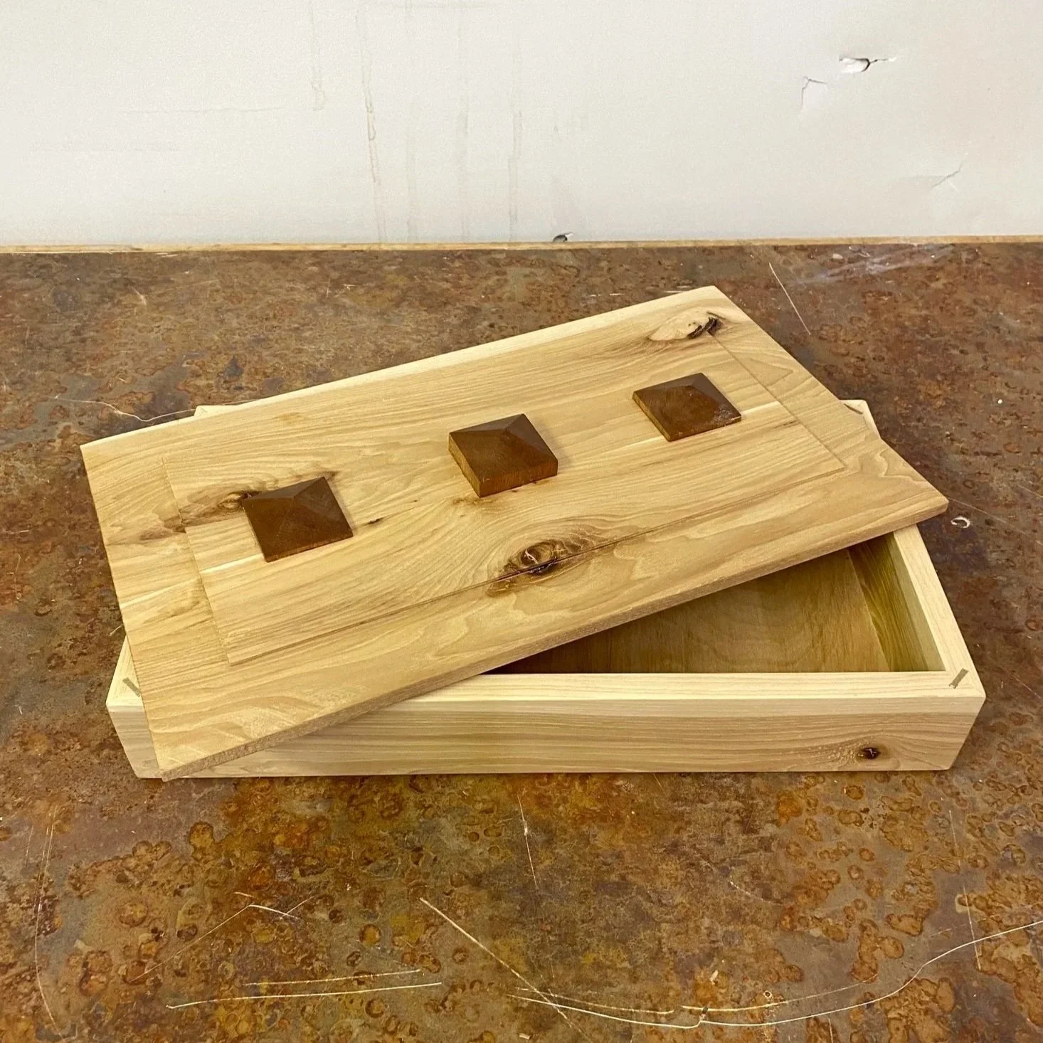 Three-Pyramid Topped Hickory Jewelry Box