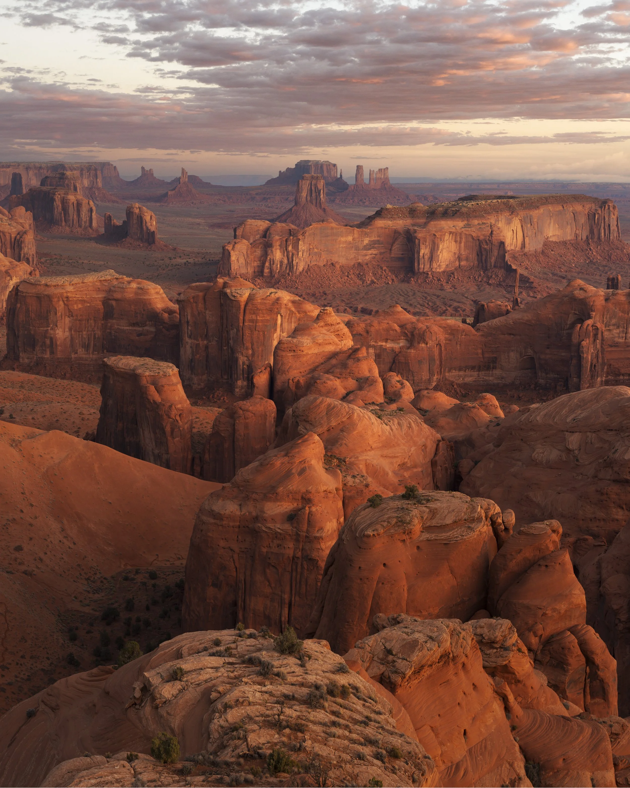 First light overlooking Monument Valley from atop Hunt's Mesa.
