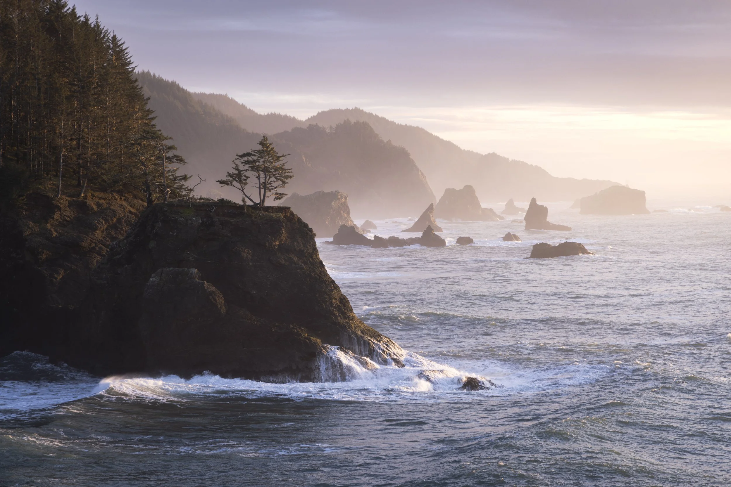 A soft pastel sunset on the southern coast of Oregon.