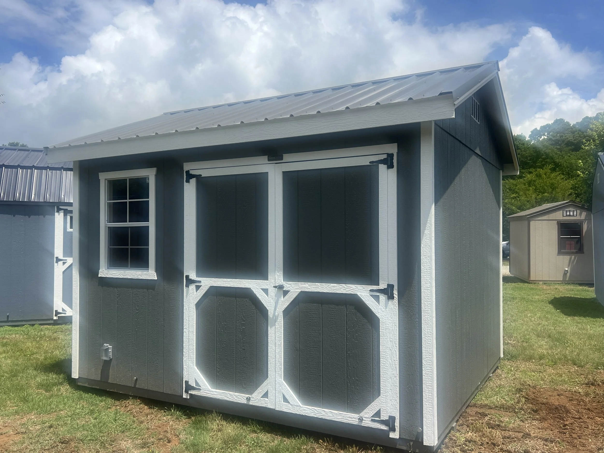 10 x 12 All American Deluxe Shed- Charcoal & White angle