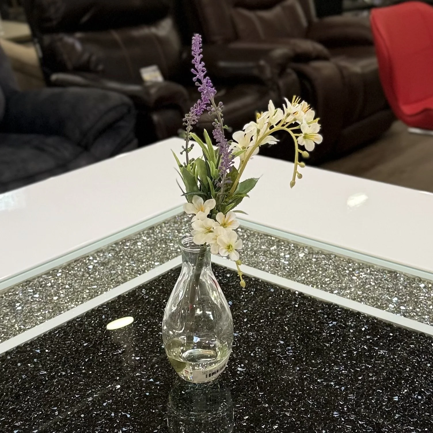Artificial Floral Spray in Water-Look Glass Container