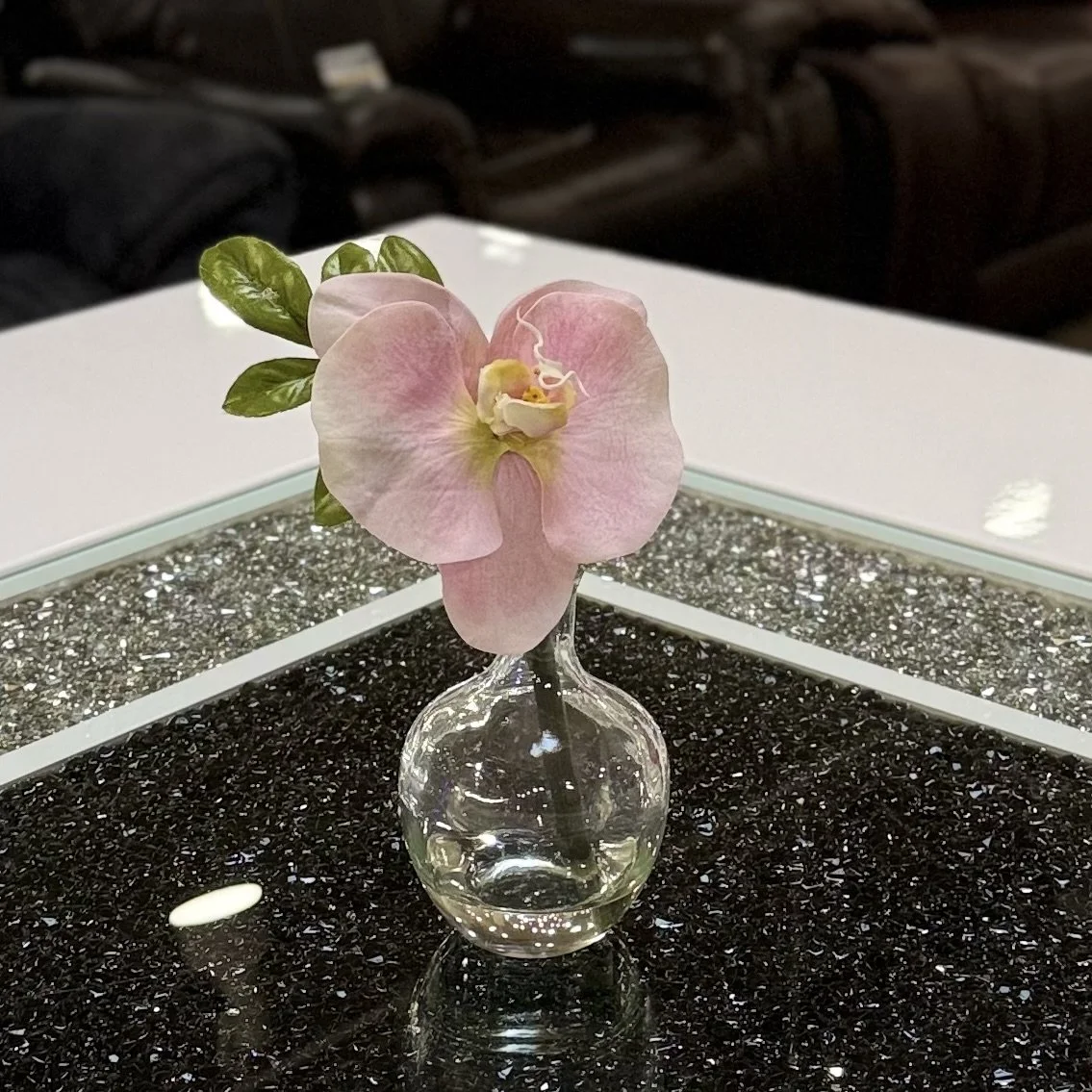 Artificial Orchid with Water-Look Glass Container