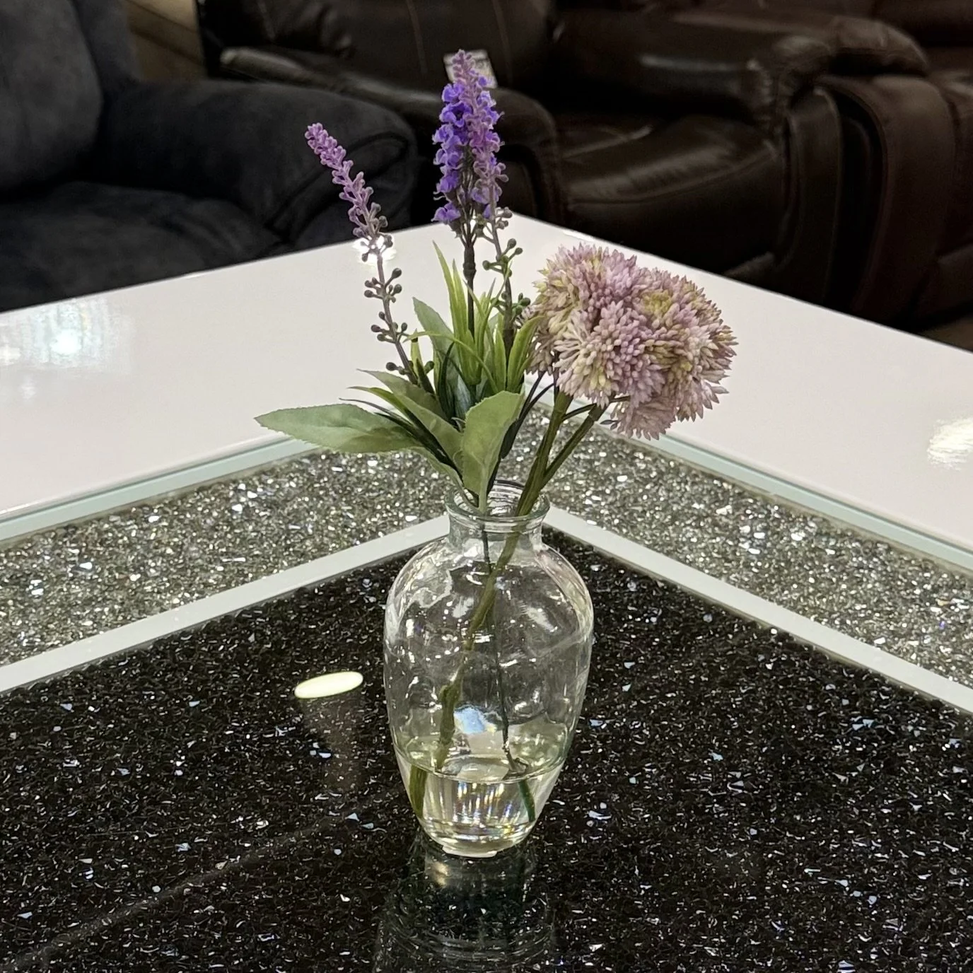 Artificial Floral Spray in Water-Look Glass Container