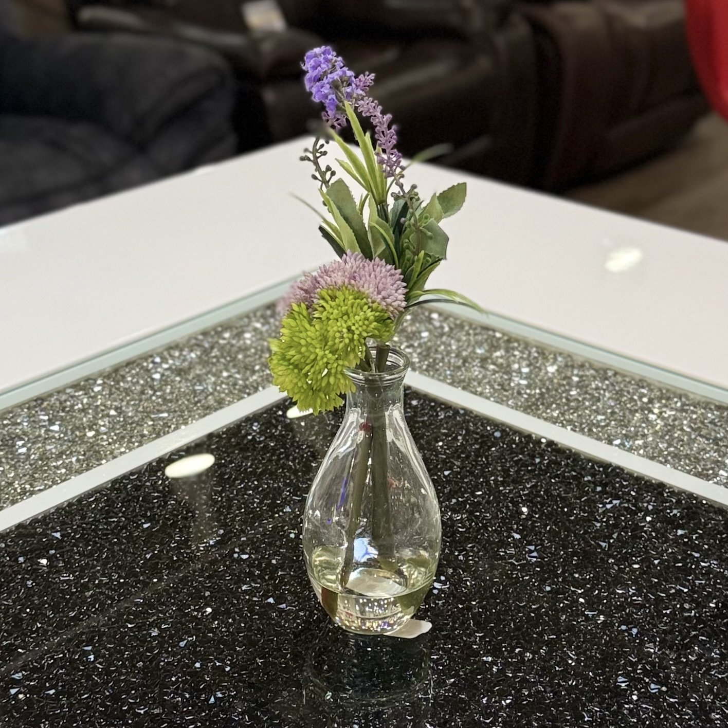 Artificial Floral Spray in Water-Look Glass Container