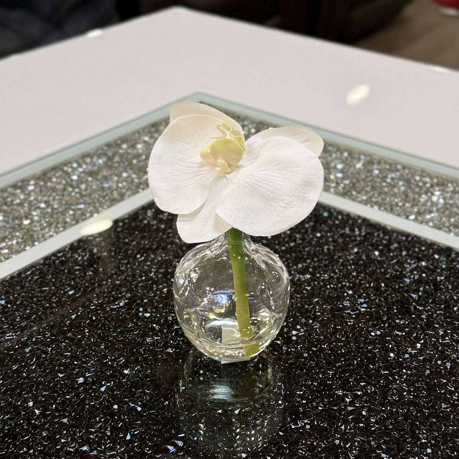 Artificial Orchid in Water-Look Glass Container