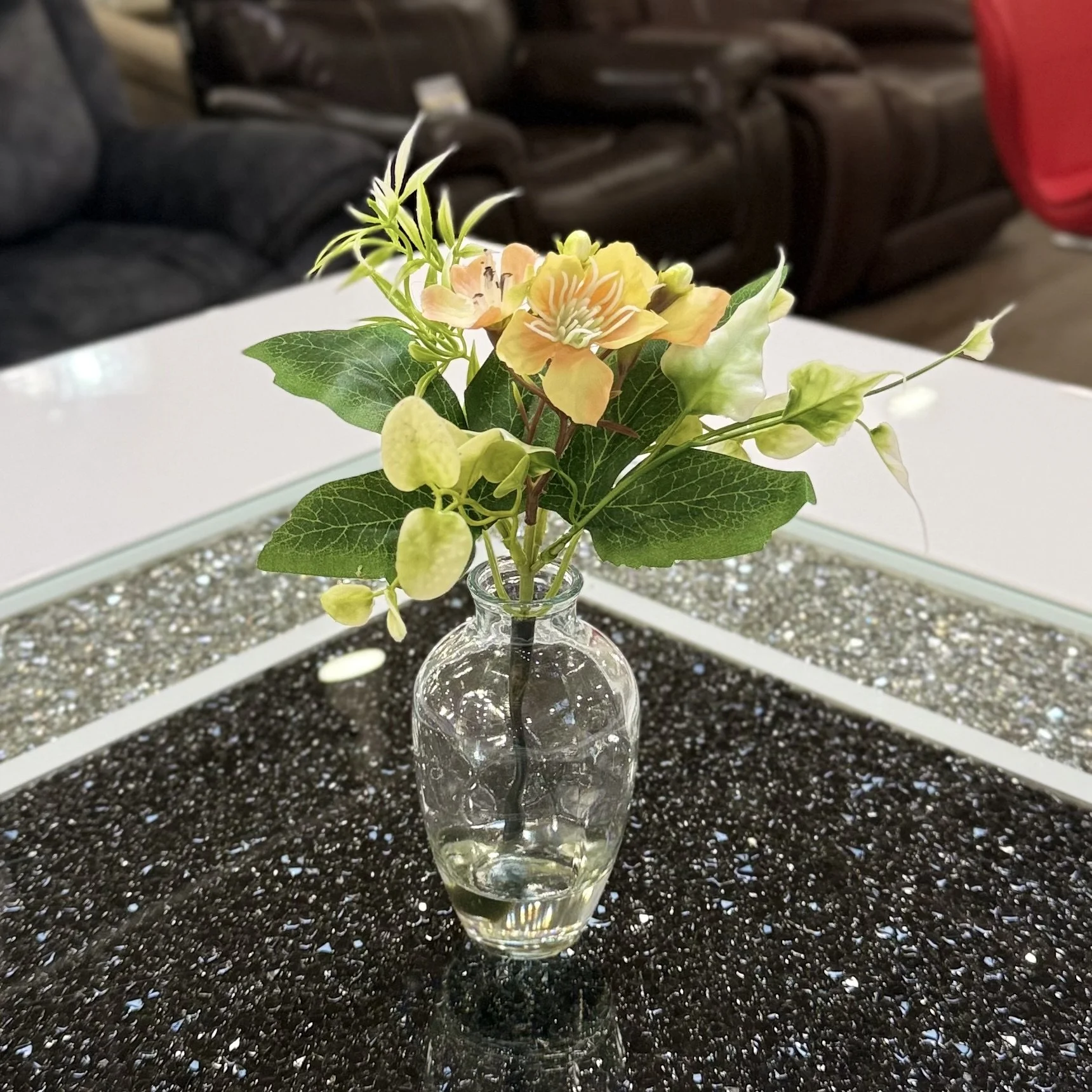 Elegant Artificial Floral Spray w/Water-Look Container