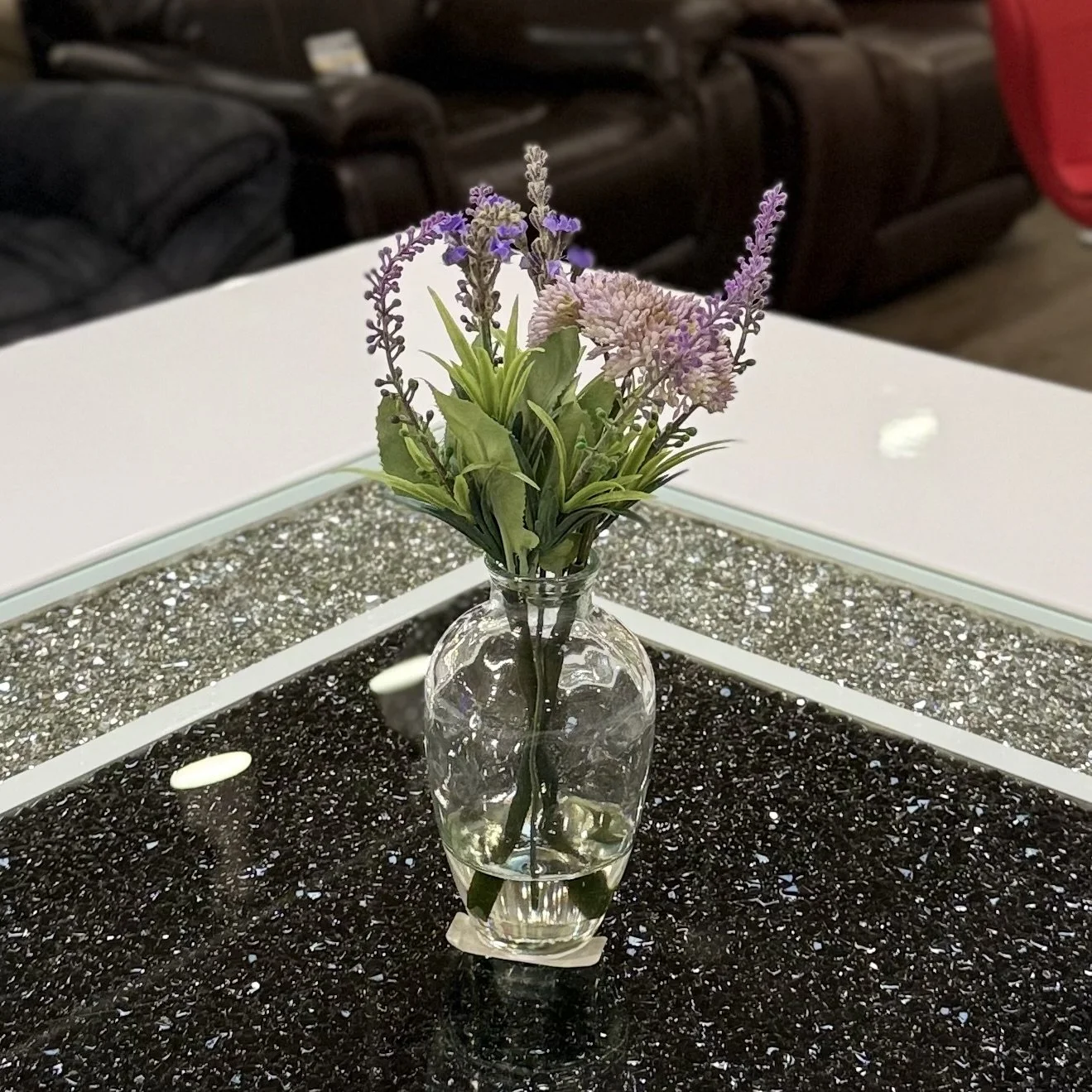 Artificial Floral Spray in Water-Look Glass Container