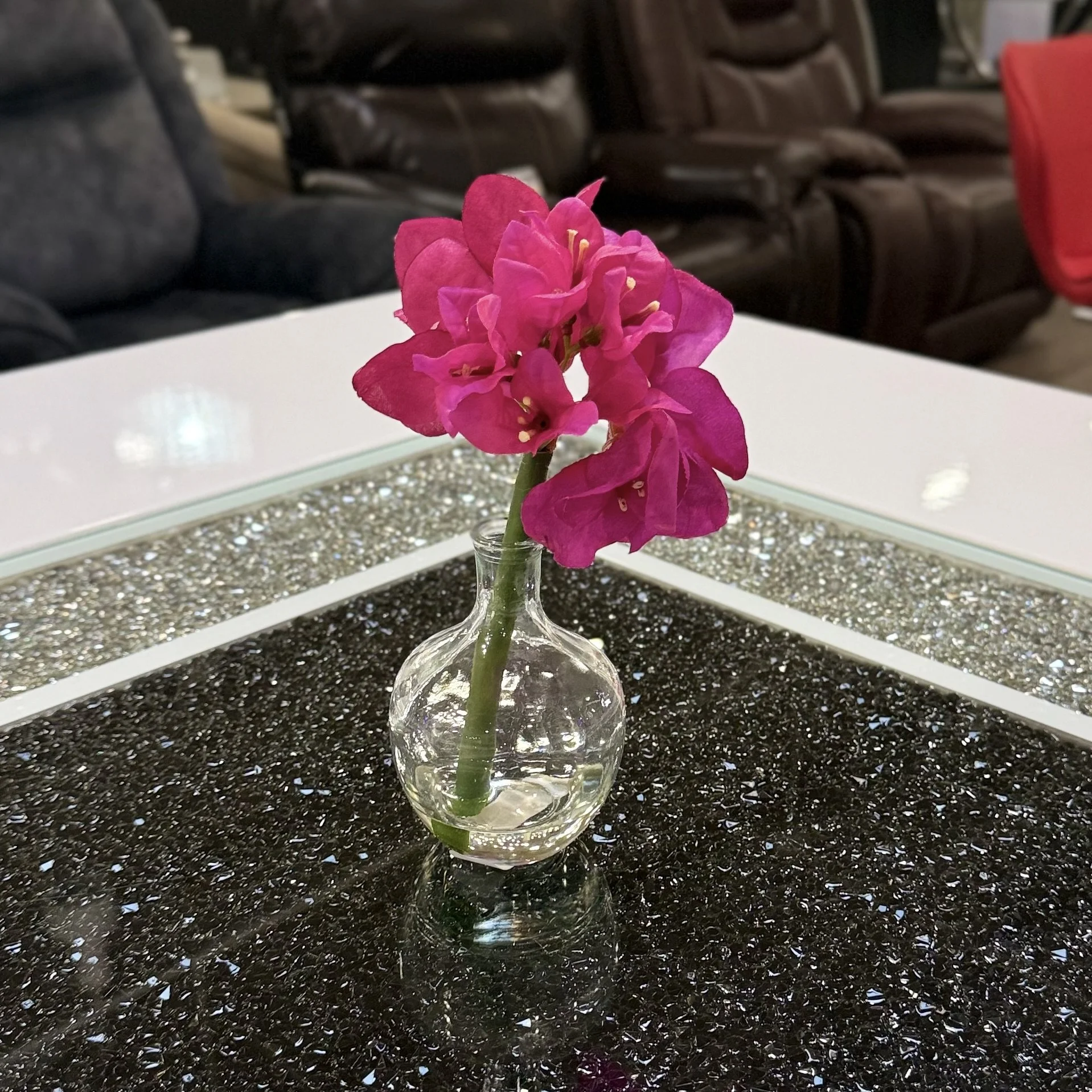 Artificial Pink Floral Spray w/Water Look Container