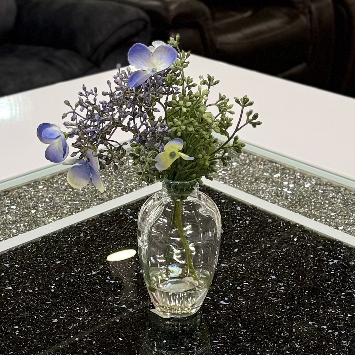 Artificial Floral Spray in Water-Look Glass Container