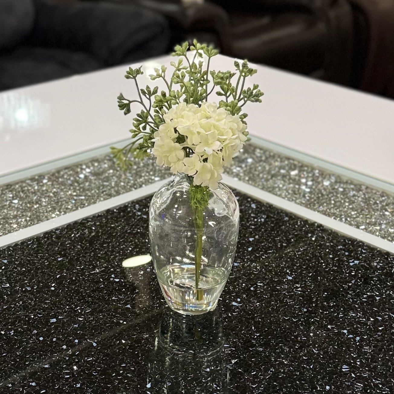 Artificial Floral Spray in Water-Look Glass Container