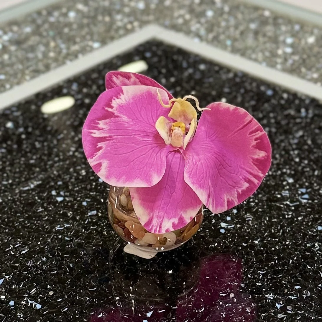 Artificial Orchid in Water-Look Glass Container