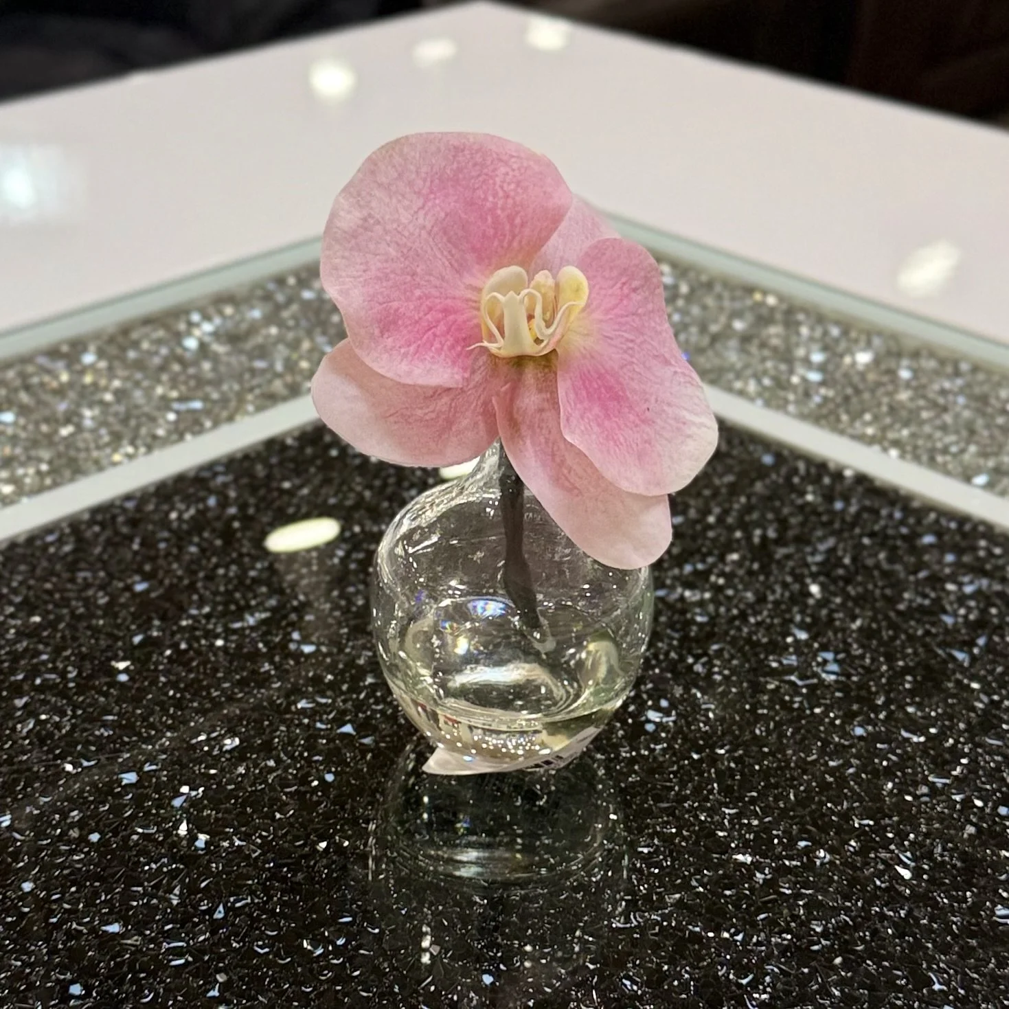 Artificial Orchid in Water-Look Glass Container