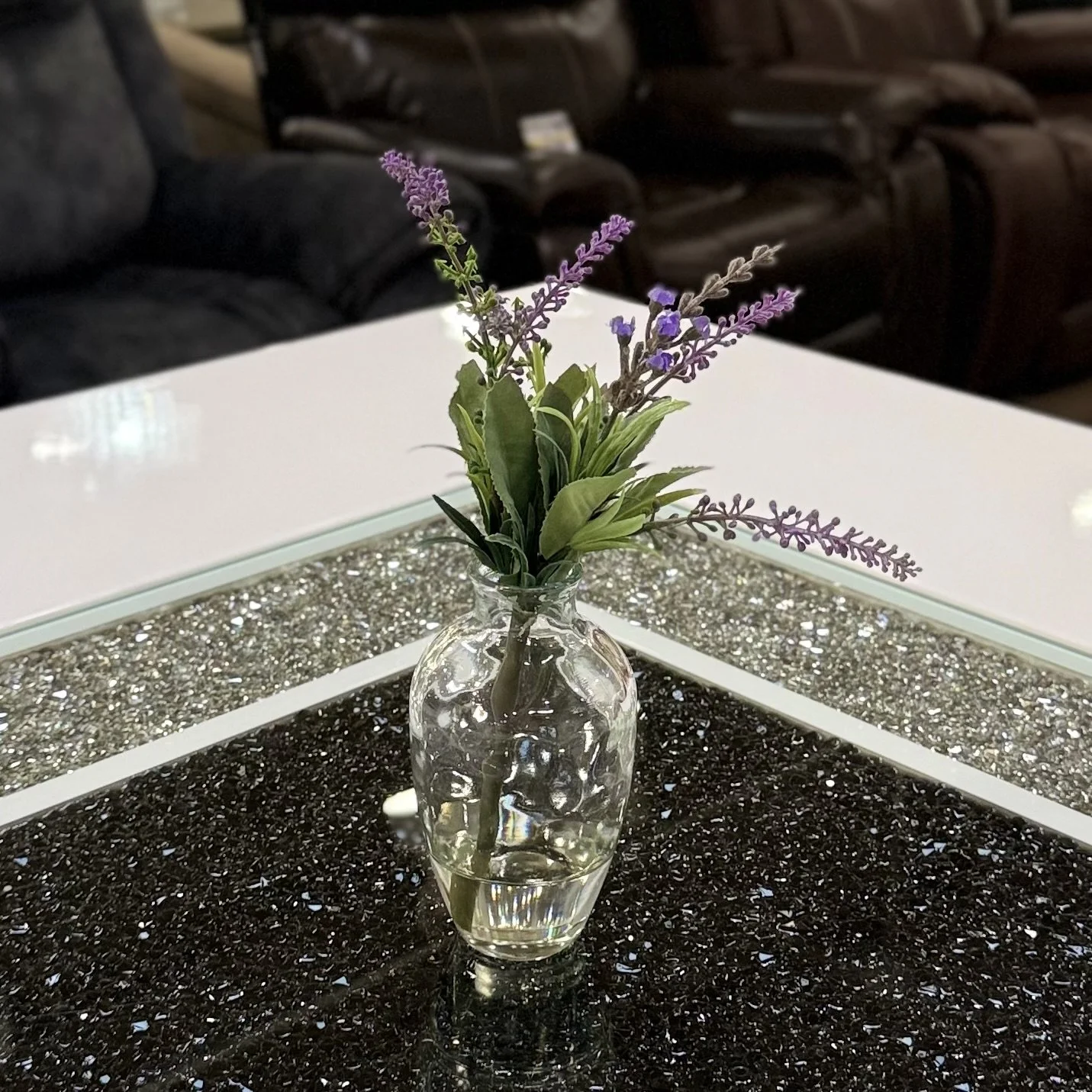 Artificial Floral Spray in Water-Look Glass Container