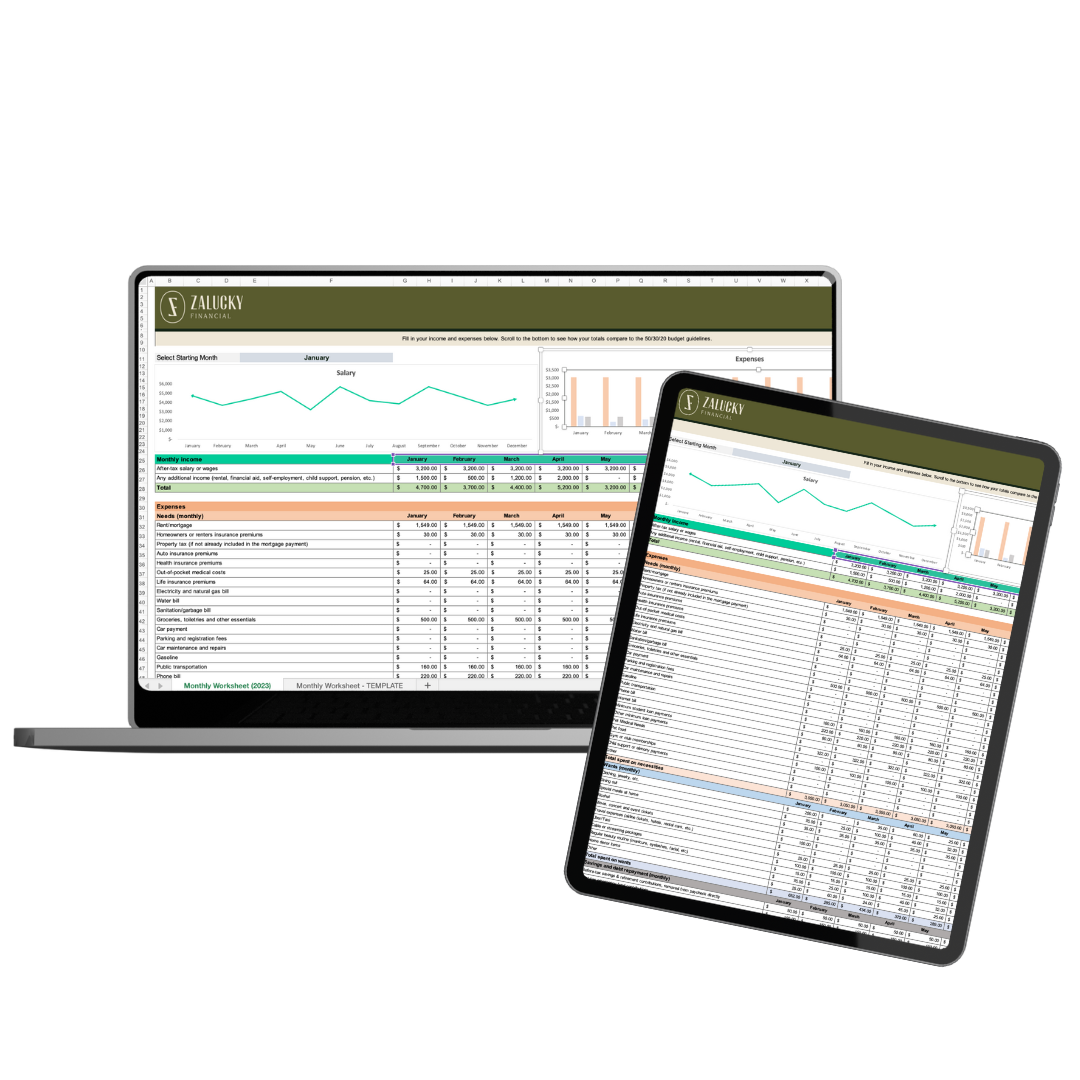 The Cash Flow Tracker spreadsheet on a laptop and tablet