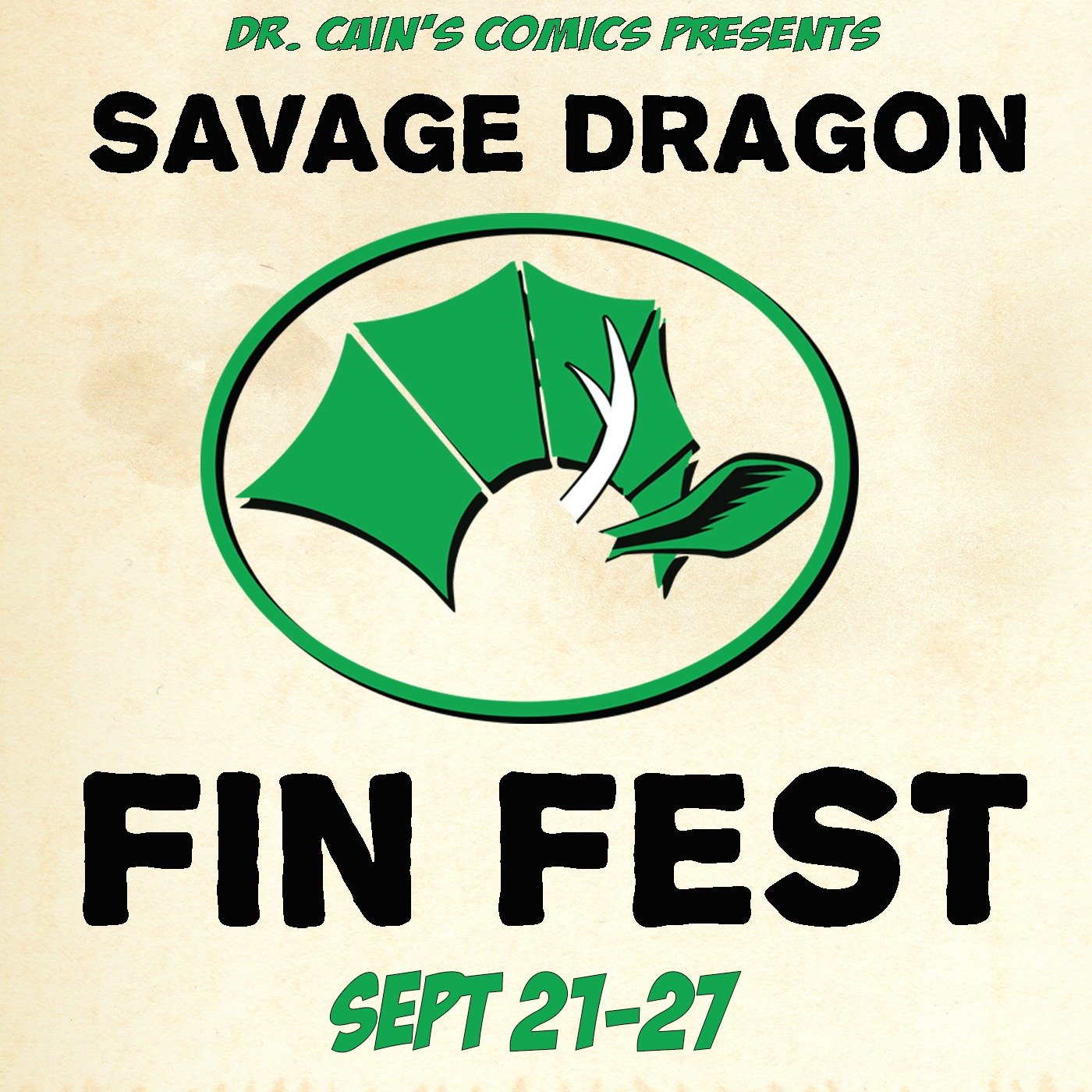 Savage Dragon Fin Fest graphic for Dr. Cain's Comics