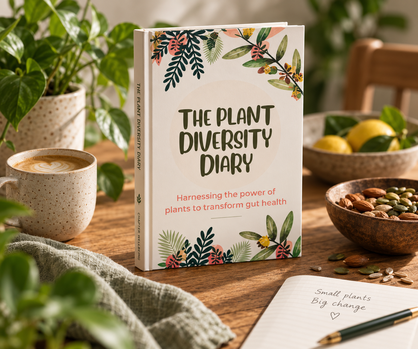 Image of The Plant Diversity Diary book amidst bowls of plants