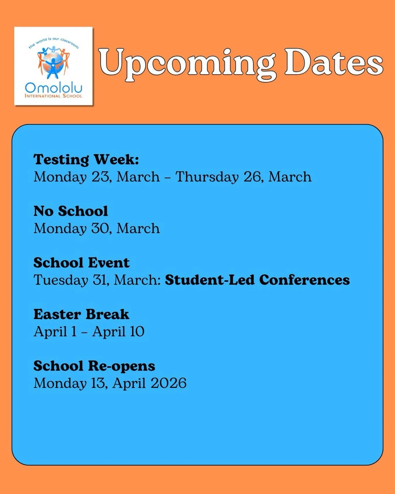 Take note of the upcoming dates at OIS!