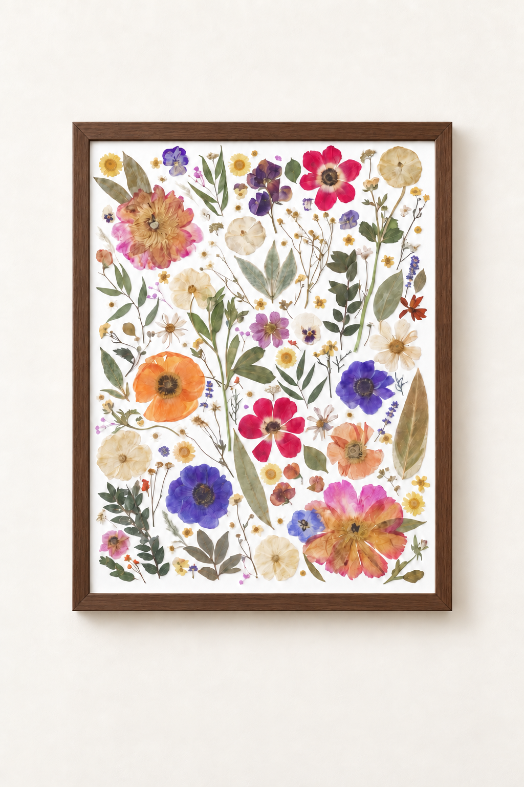 White Floral Art in Warm Walnut Frame.png