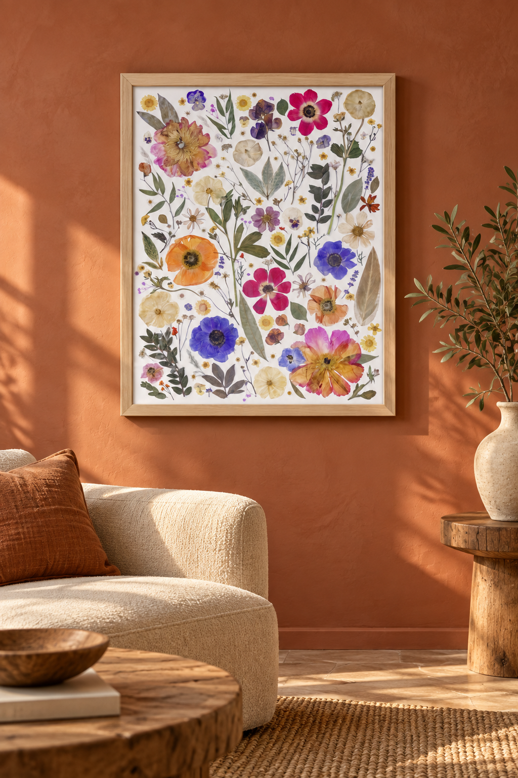 Ivory Floral Art on Terracotta Wall.png