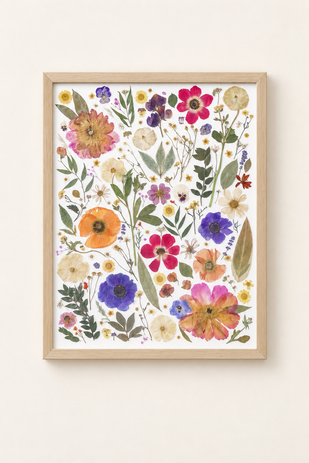 White floral art in natural wood frame.png
