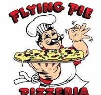 Cartoon chef holding a large slice of flying pie with the words 'Flying Pie' above.