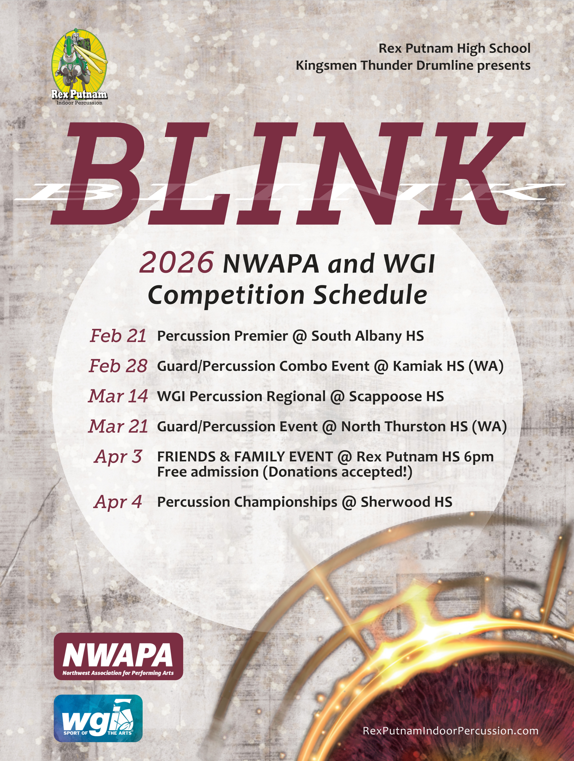 Rex Putnam Indoor Percussion Blink 2026 Show Schedule