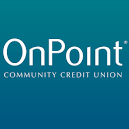 OnPoint Community Credit Union logo with white text on a blue gradient background