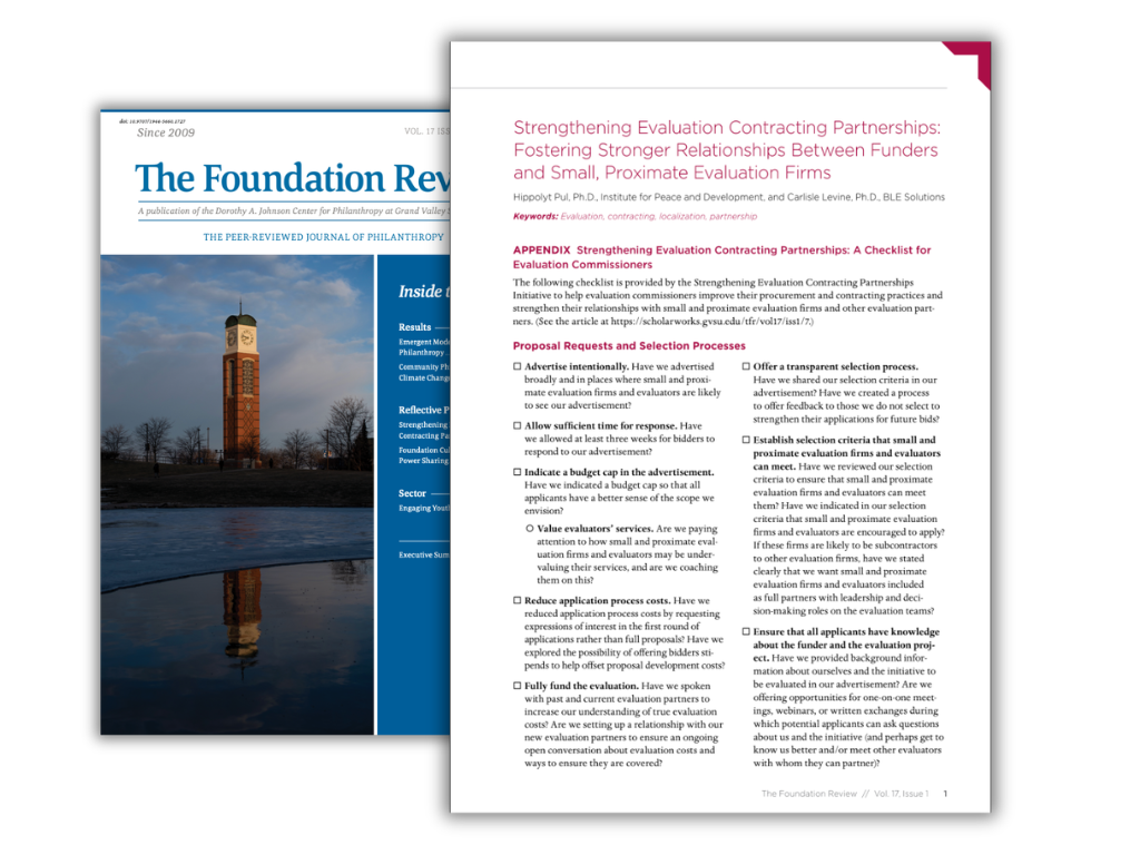 Checklist for Evaluation Commissioners: Fostering Stronger Relationships between Funders and Small Proximate Evaluation Firms
