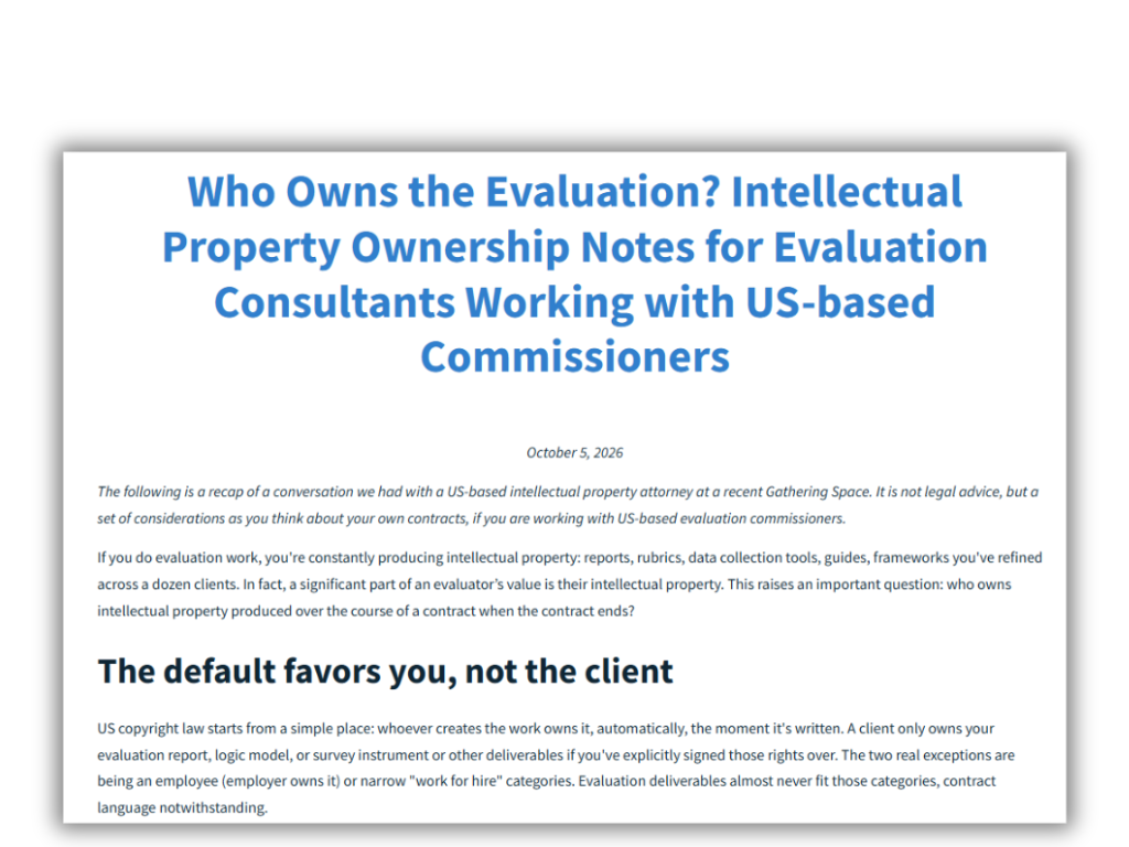 Who Owns the Evaluation? Intellectual Property Ownership Notes for Evaluation Consultants Working with US-based Commissioners