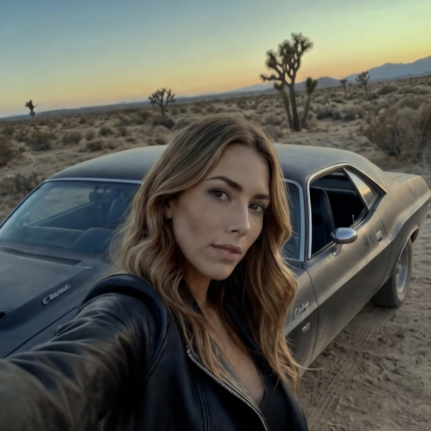 Turns out dramatic light and an epic car go hand in hand 🖤

#roadtrip #joshuatree #desert #dodge #challenger #musclecar
